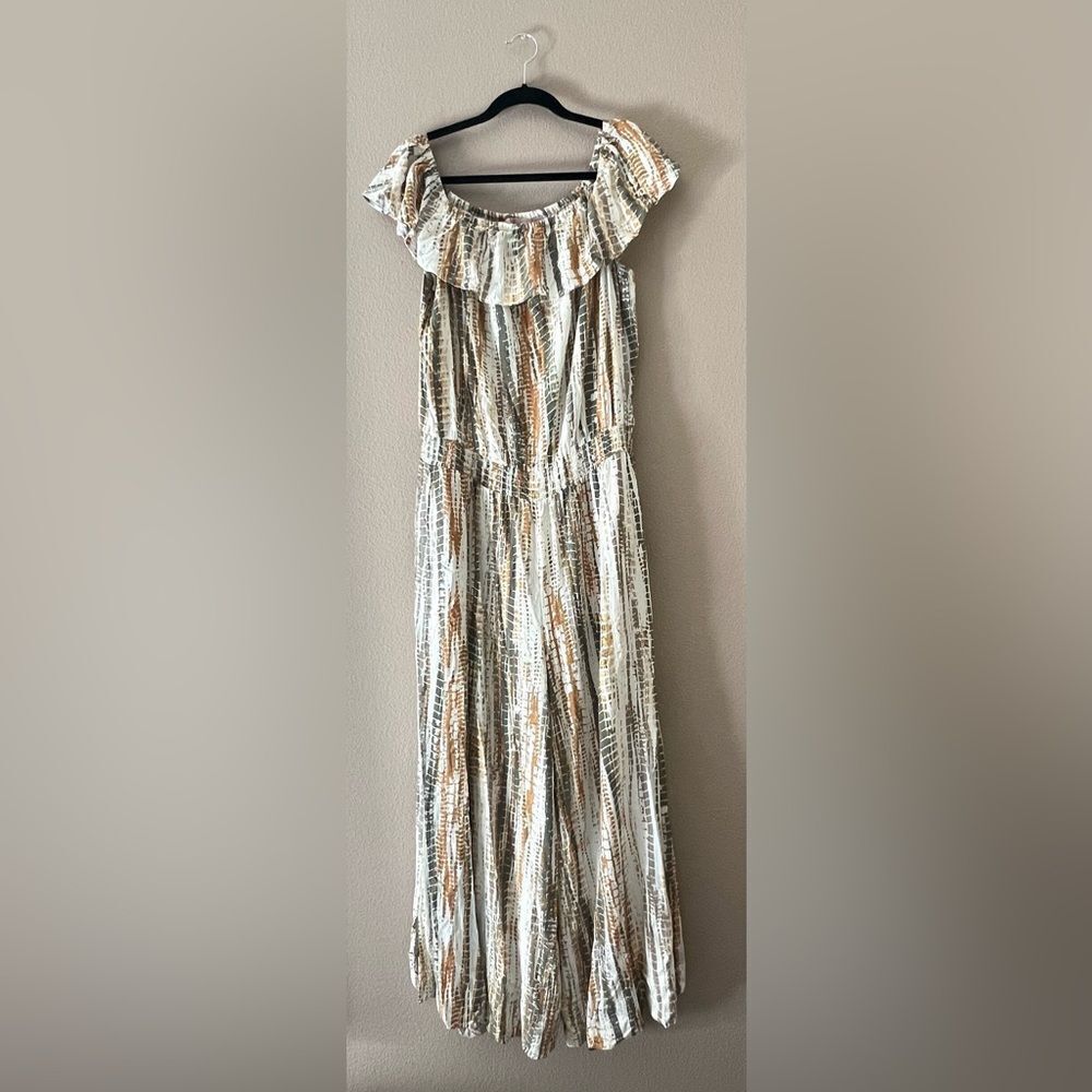 Laurie Felt Boho Tie Dye Off Shoulder Flowy Jumpsuit